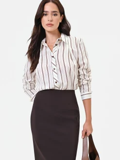 CAMICIA A RIGHE BIANCO PANNA