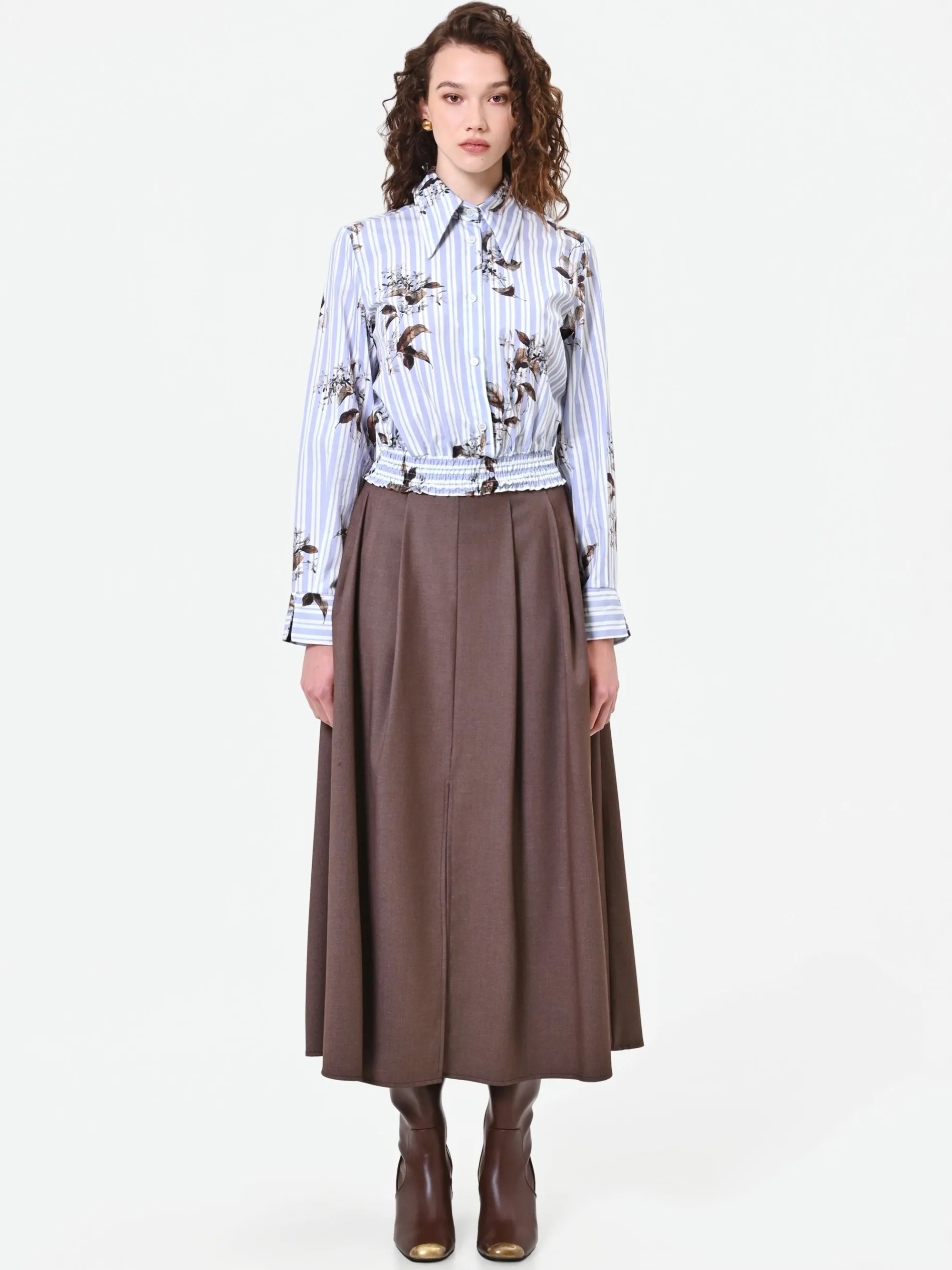 CAMICIA CROPPED A RIGHE E FIORI