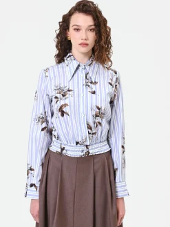 CAMICIA CROPPED A RIGHE E FIORI
