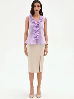CAMICIA LILLA VIOLA CON VOLANT