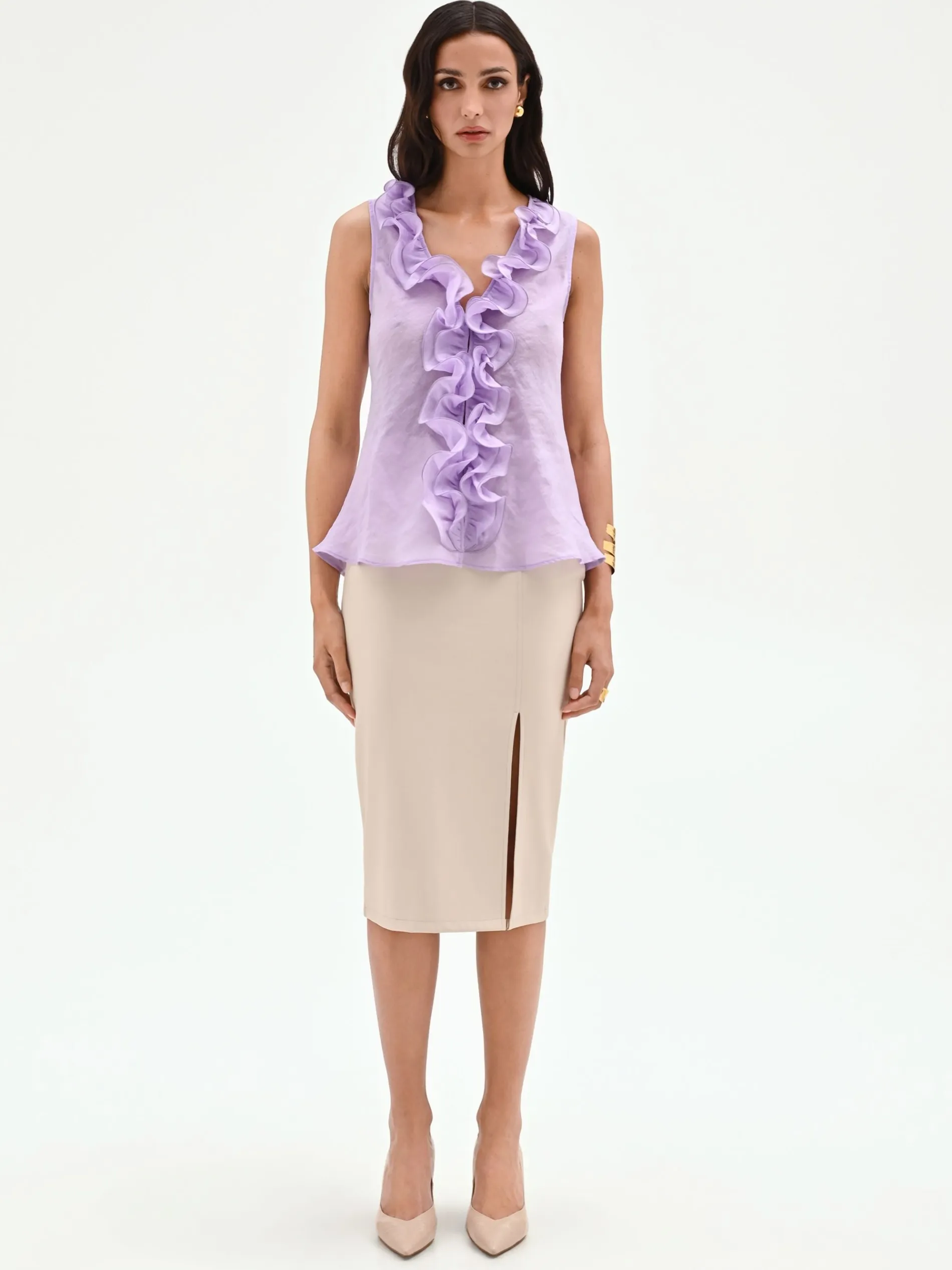 CAMICIA LILLA VIOLA CON VOLANT