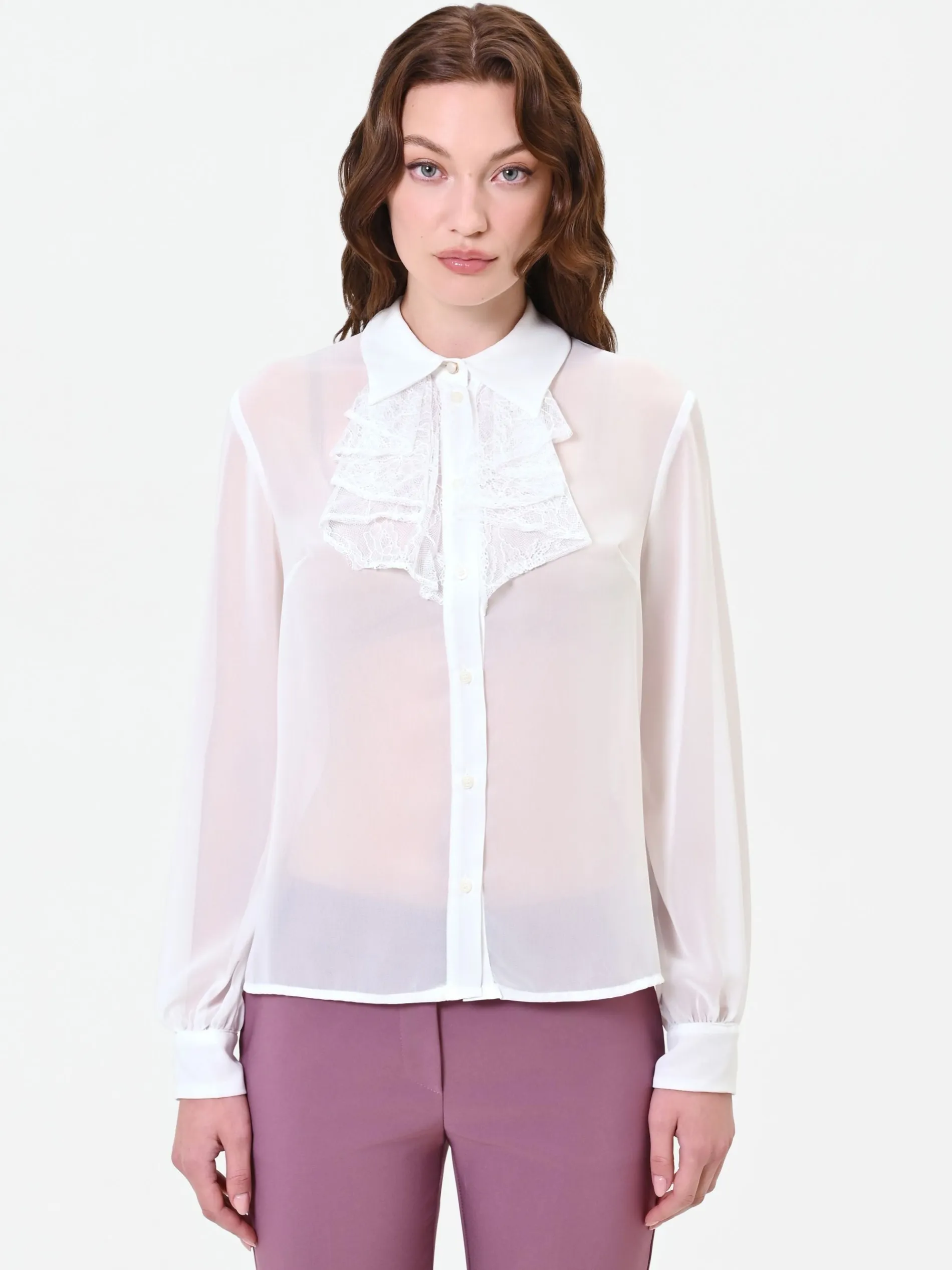 CAMICIA PANNA BIANCO IN GEORGETTE CON RUCHES