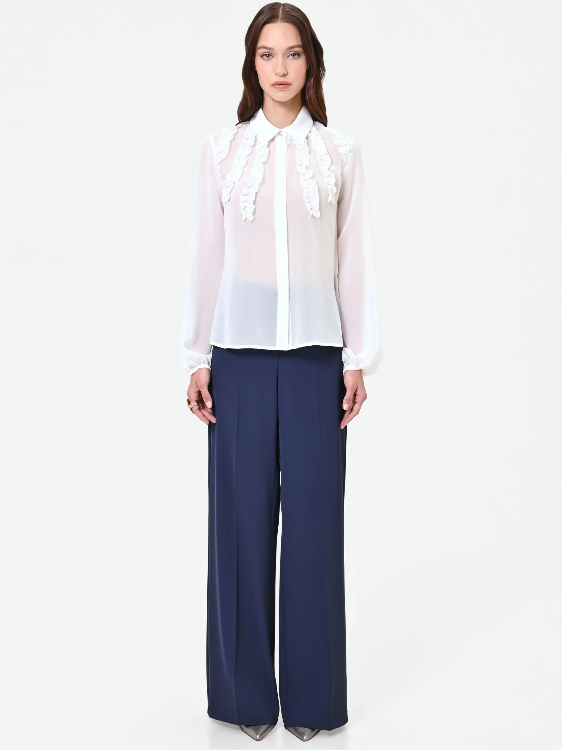 CAMICIA PANNA CON RUCHES VERTICALI