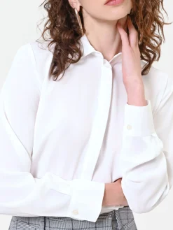 CAMICIA PANNA IN RASO CON ABBOTTONATURA NASCOSTA