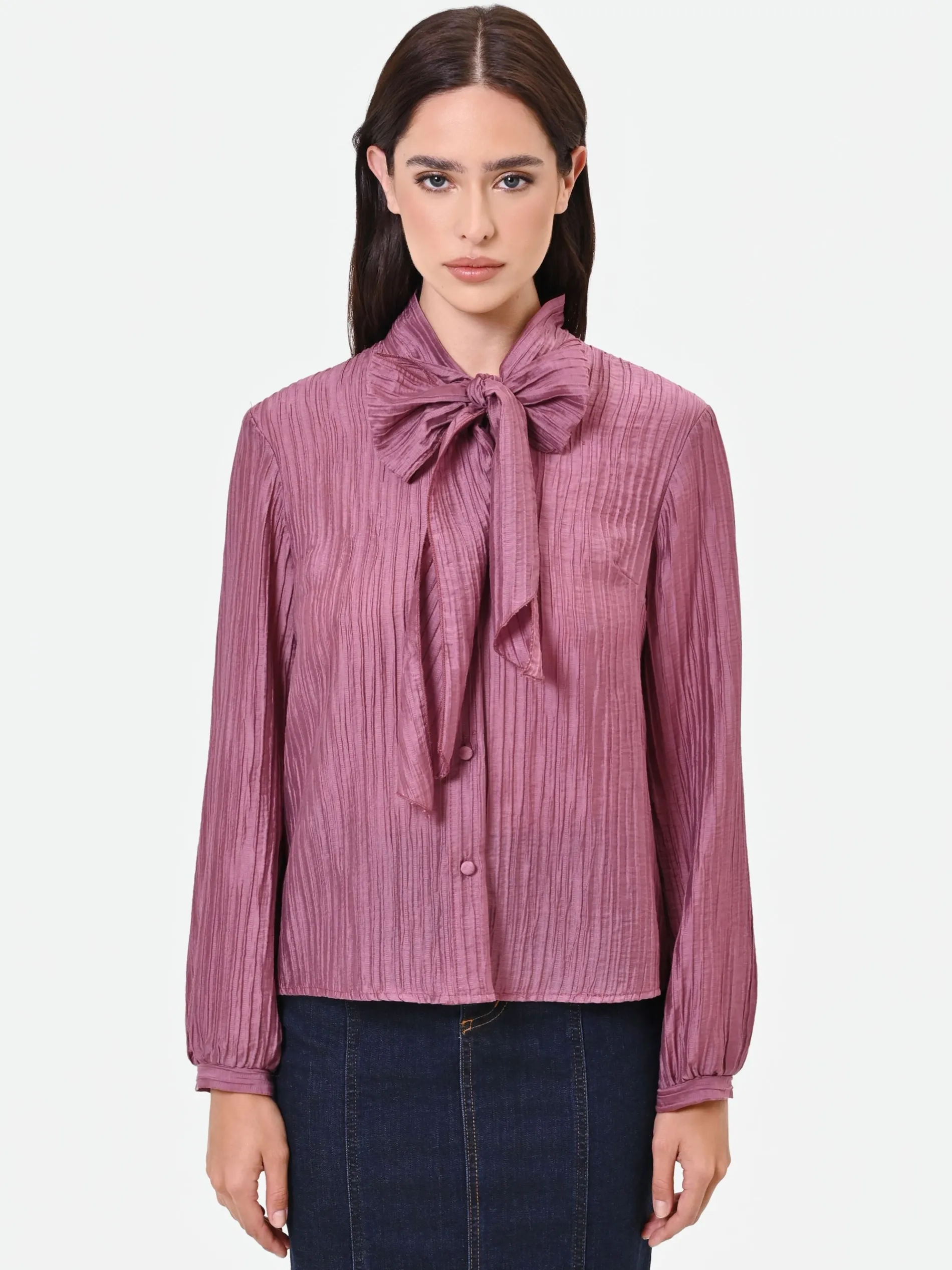 CAMICIA ROSA ANTICO PLISSÉ CON FIOCCO