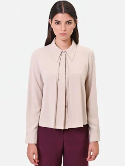 CAMICIA TORTORA BEIGE IN GEORGETTE CON PIEGHE SOVRAPPOSTE