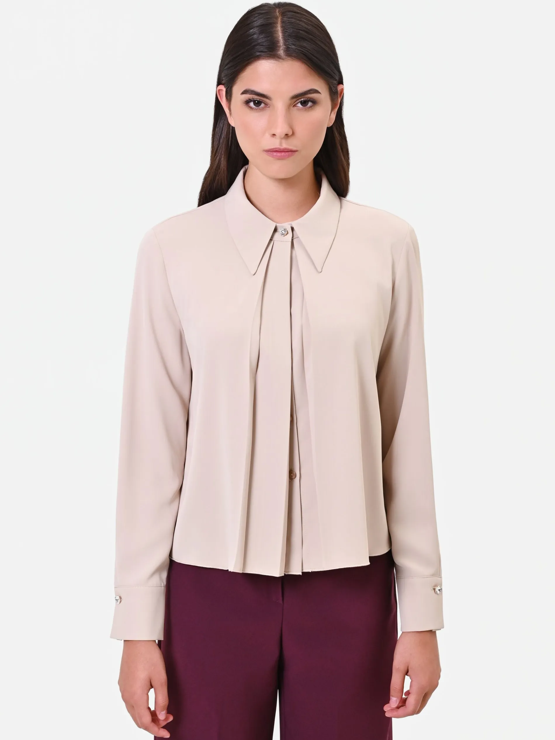 CAMICIA TORTORA BEIGE IN GEORGETTE CON PIEGHE SOVRAPPOSTE