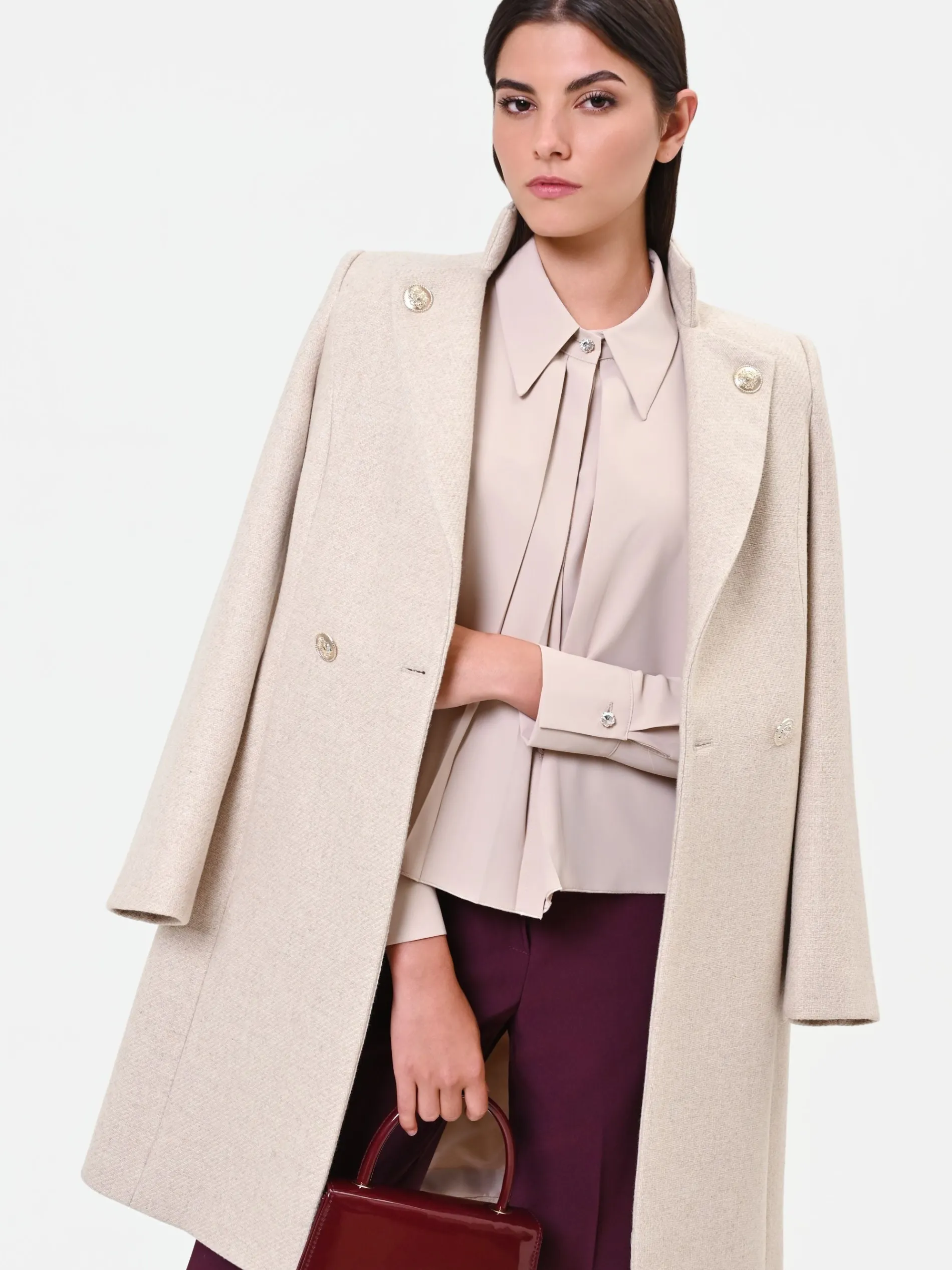 CAMICIA TORTORA BEIGE IN GEORGETTE CON PIEGHE SOVRAPPOSTE