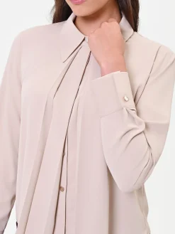 CAMICIA TORTORA BEIGE IN GEORGETTE CON PIEGHE SOVRAPPOSTE