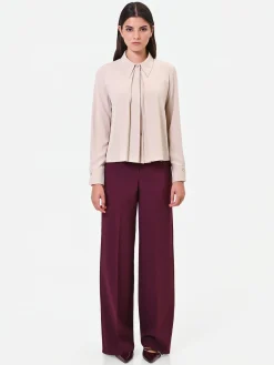 CAMICIA TORTORA BEIGE IN GEORGETTE CON PIEGHE SOVRAPPOSTE