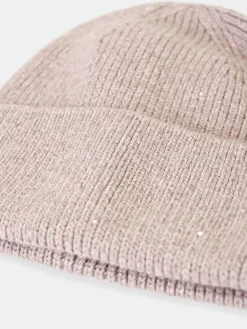 CAPPELLINO BEANIE TORTORA BEIGE CON PAILLETTES
