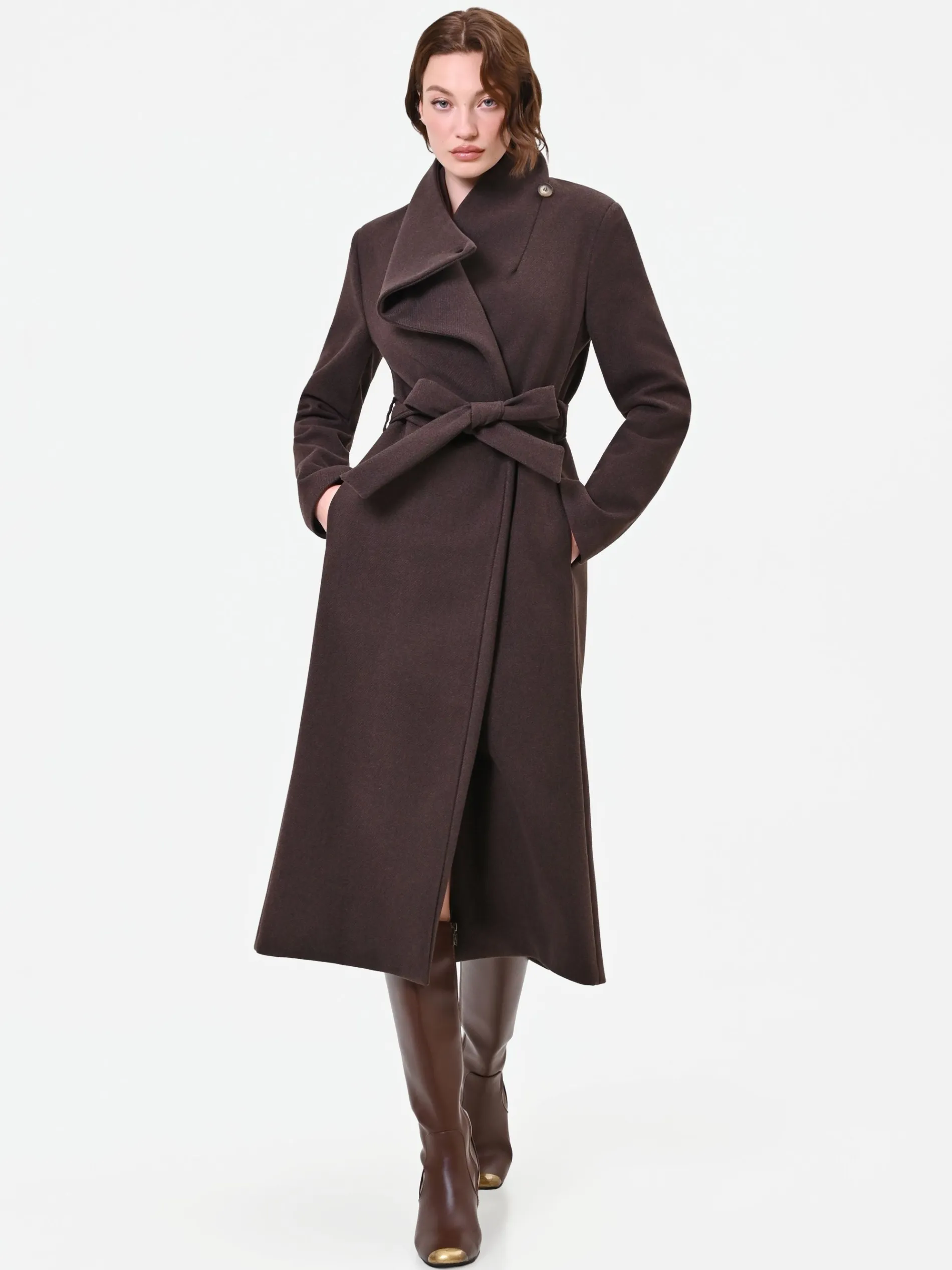 CAPPOTTO LUNGO MARRONE MORO A PORTAFOGLIO