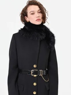CAPPOTTO LUNGO NERO CON INSERTO EFFETTO PELLICCIA