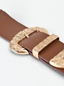 CINTURA ALTA CIOCCOLATO CON FIBBIA EFFETTO MARTELLATO