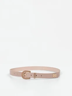 CINTURA SOTTILE TORTORA BEIGE CON FIBBIA SAGOMATA