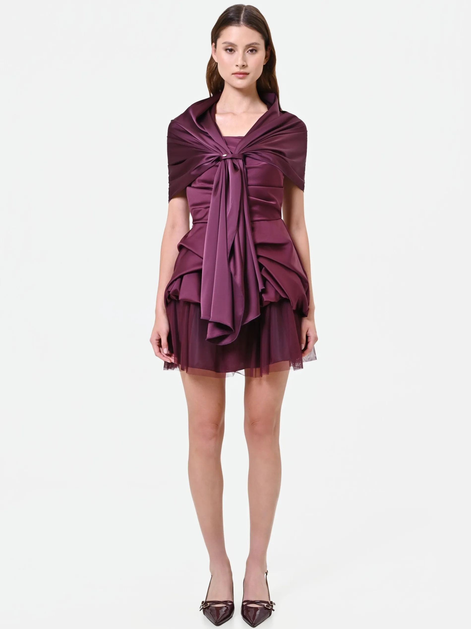 FOULARD IN RASO BORDEAUX ROSSO