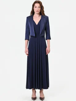 GIACCA BOLERO BLU NAVY CON REVERS IN RASO