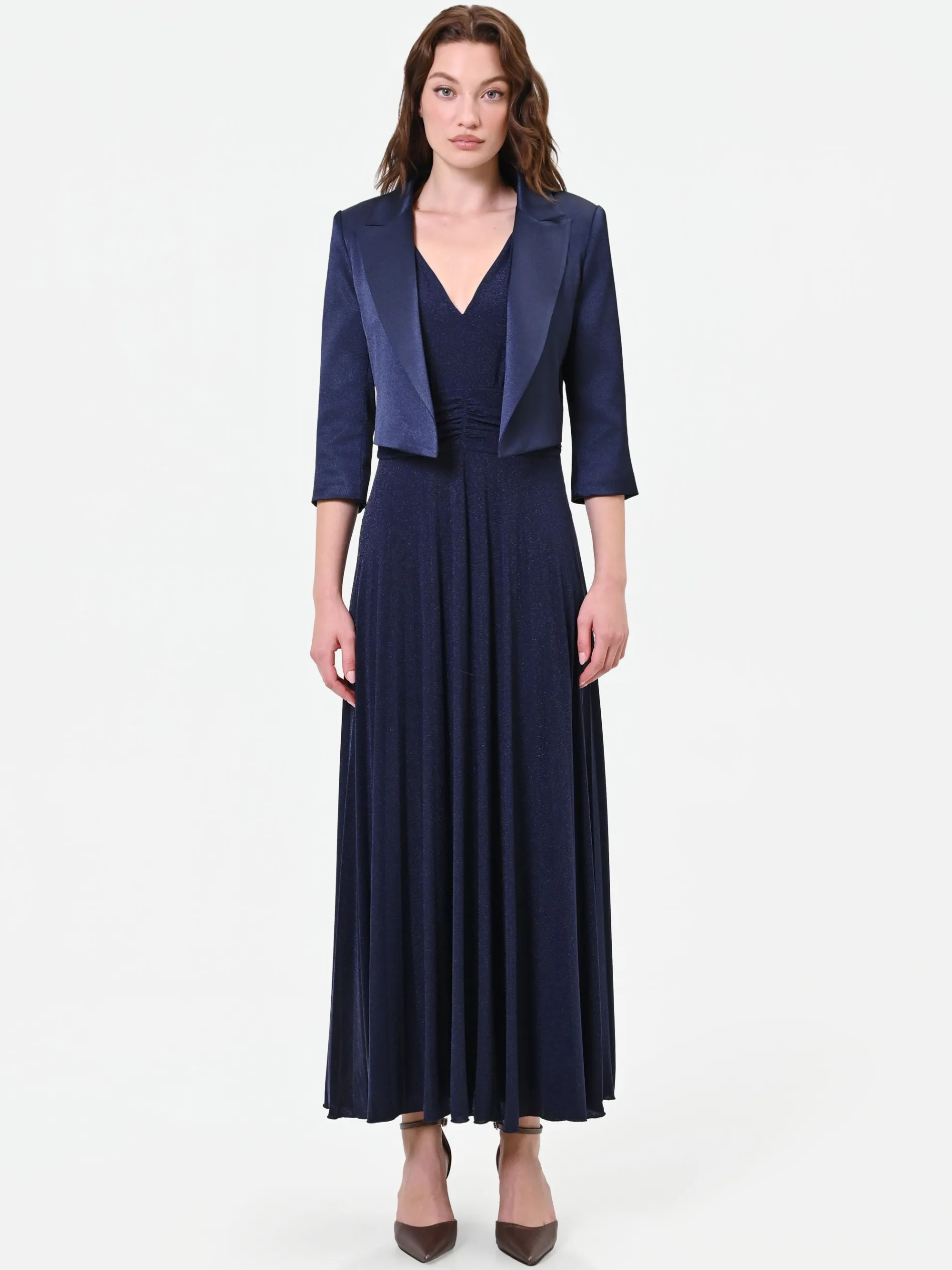 GIACCA BOLERO BLU NAVY CON REVERS IN RASO