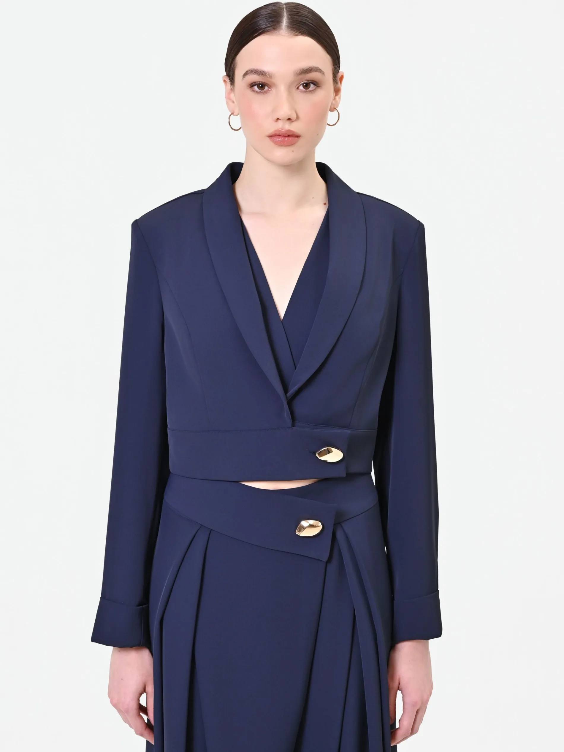GIACCA CORTA BLU NAVY CON BOTTONE DESIGN