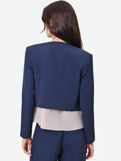 GIACCA CORTA BLU NAVY CON REVERS A CASCATA