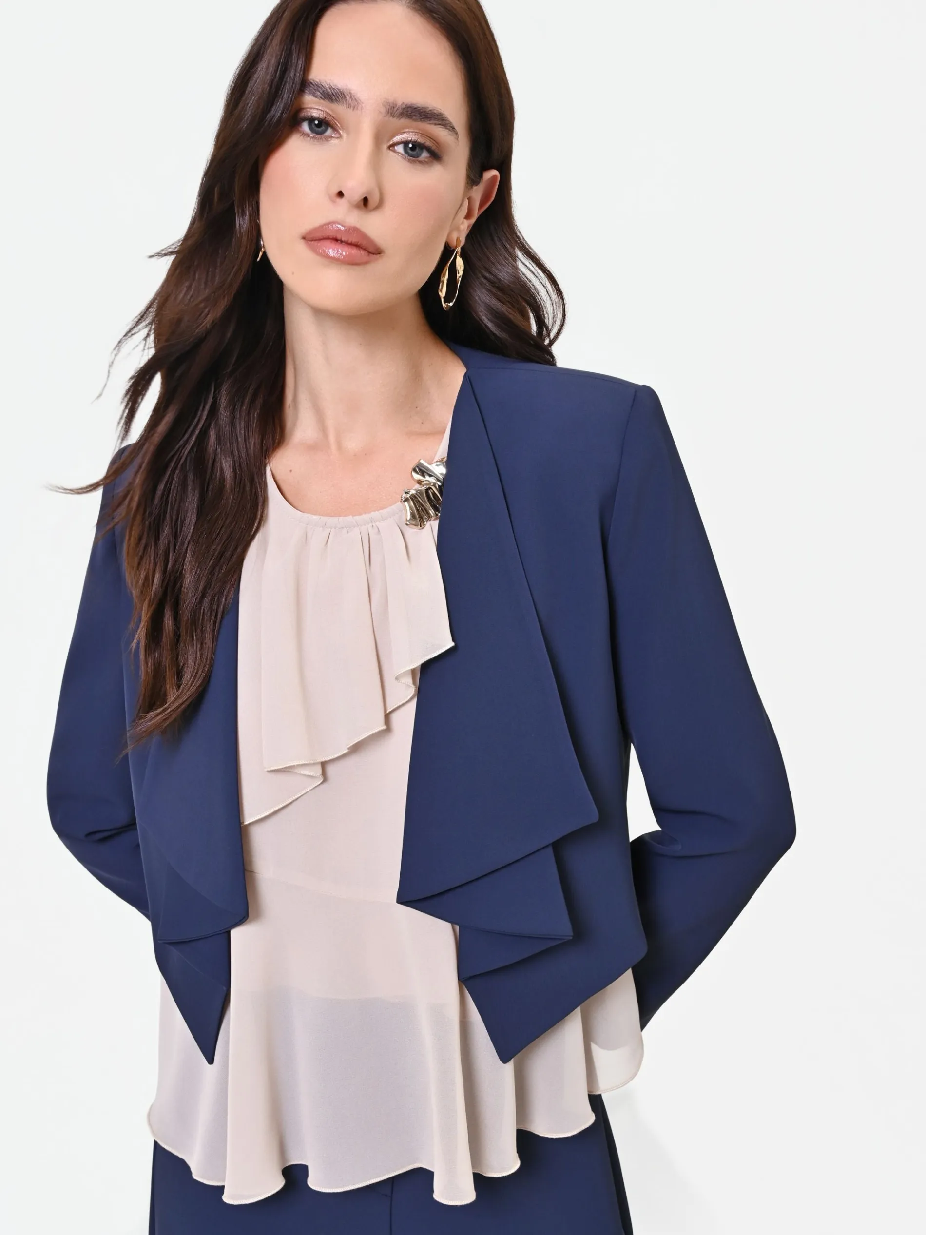 GIACCA CORTA BLU NAVY CON REVERS A CASCATA