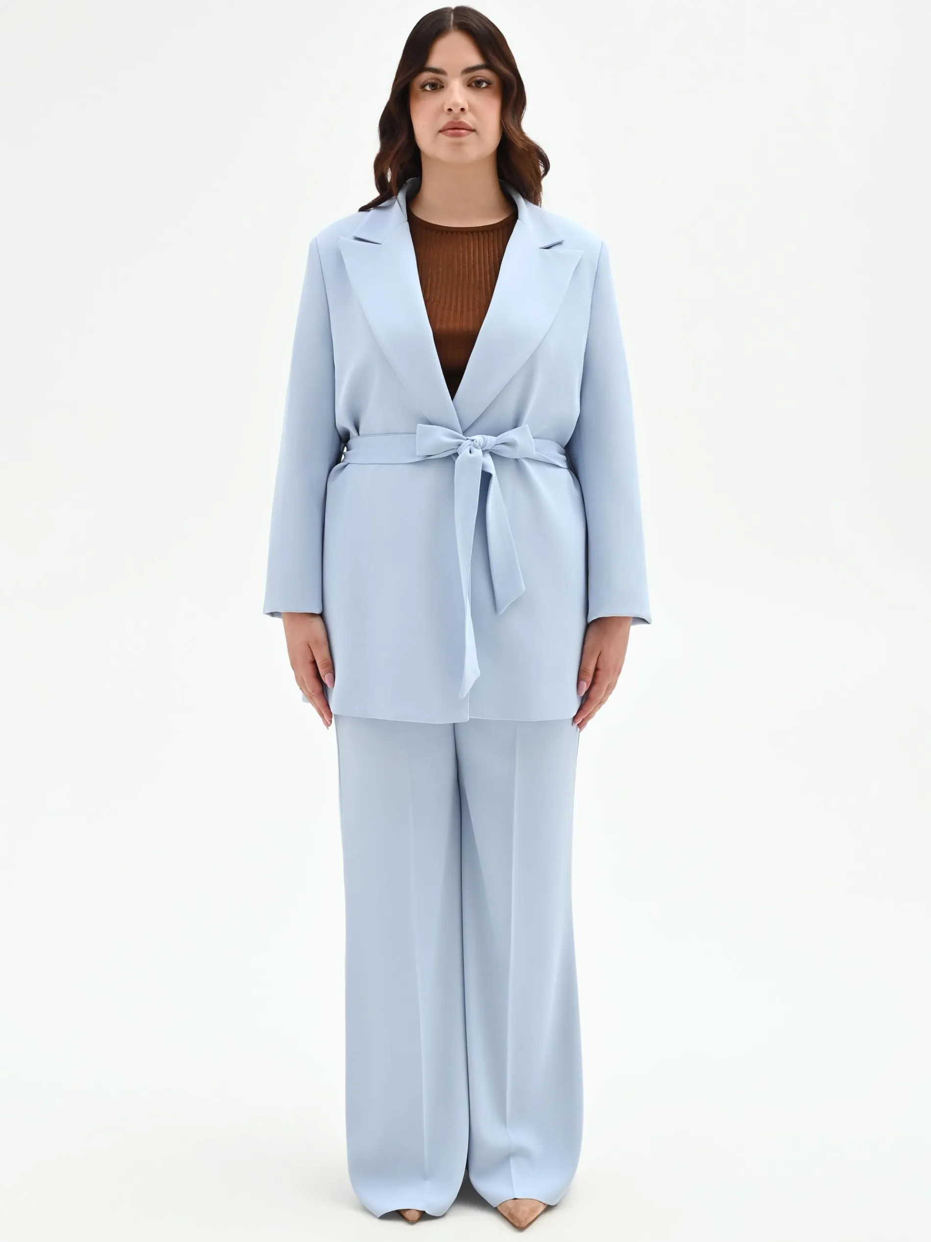 GIACCA CURVY CIELO AZZURRO CON CINTURA IN VITA