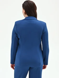 GIACCA CURVY DOPPIOPETTO BLU BRILLANTE IN SCUBA MANO CREPE