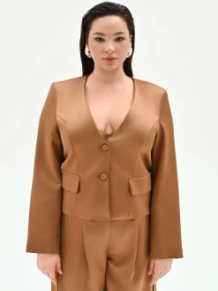 GIACCA CURVY MARRONE BRONZO IN RASO