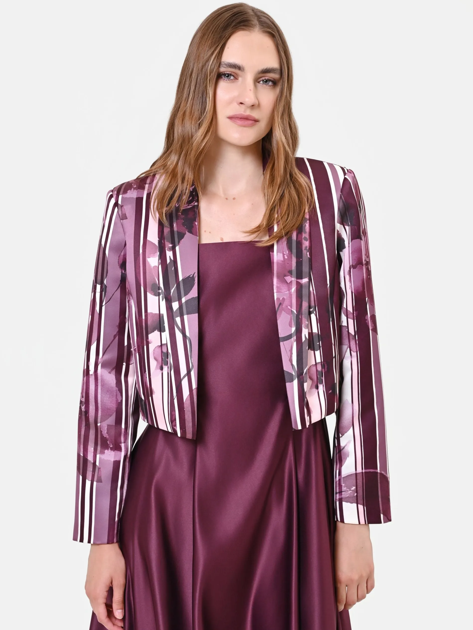 GIACCA IN RASO STAMPA FLOREALE ROSSO BORDEAUX