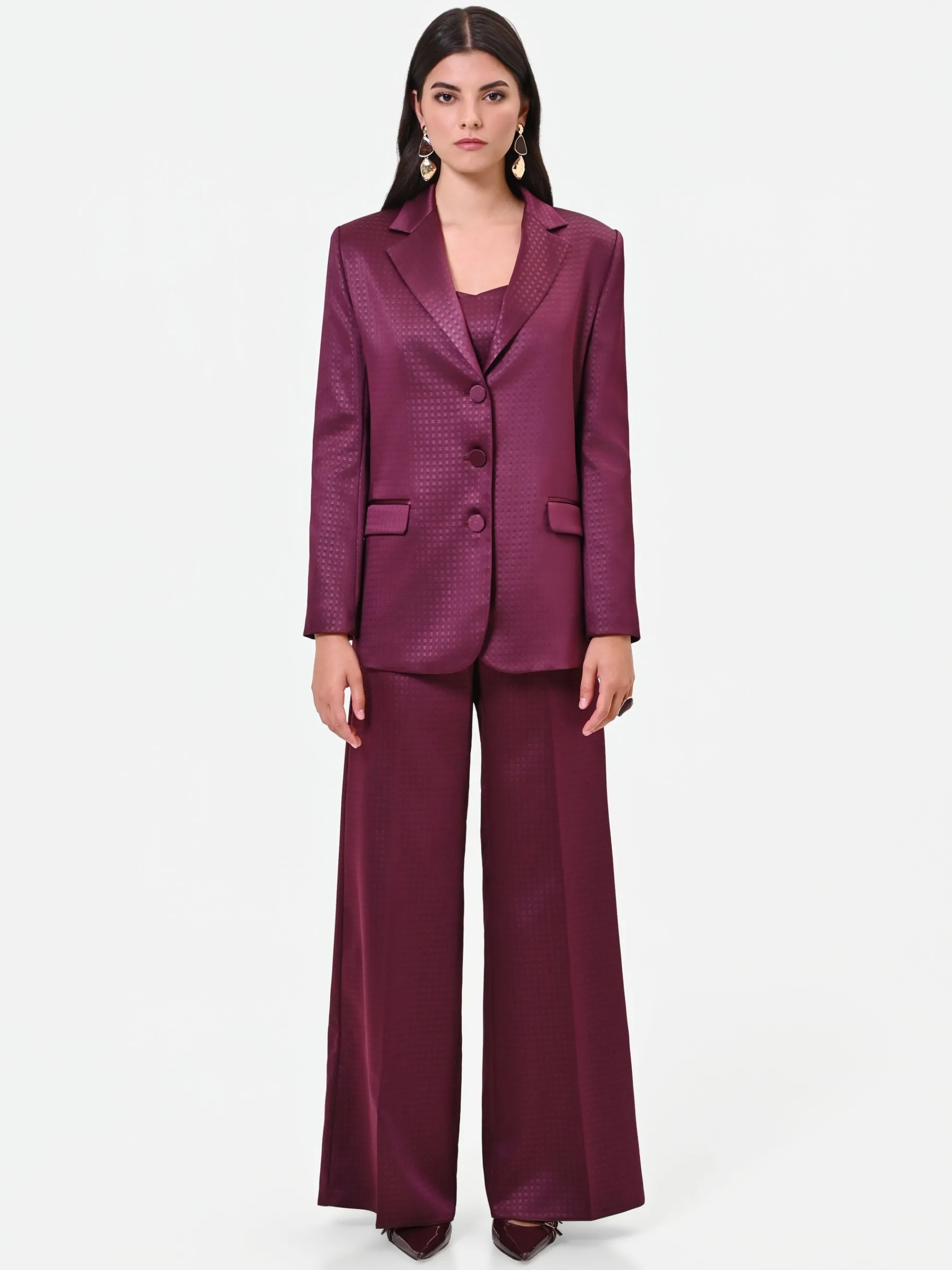 GIACCA MONOPETTO BORDEAUX ROSSO IN RASO JACQUARD