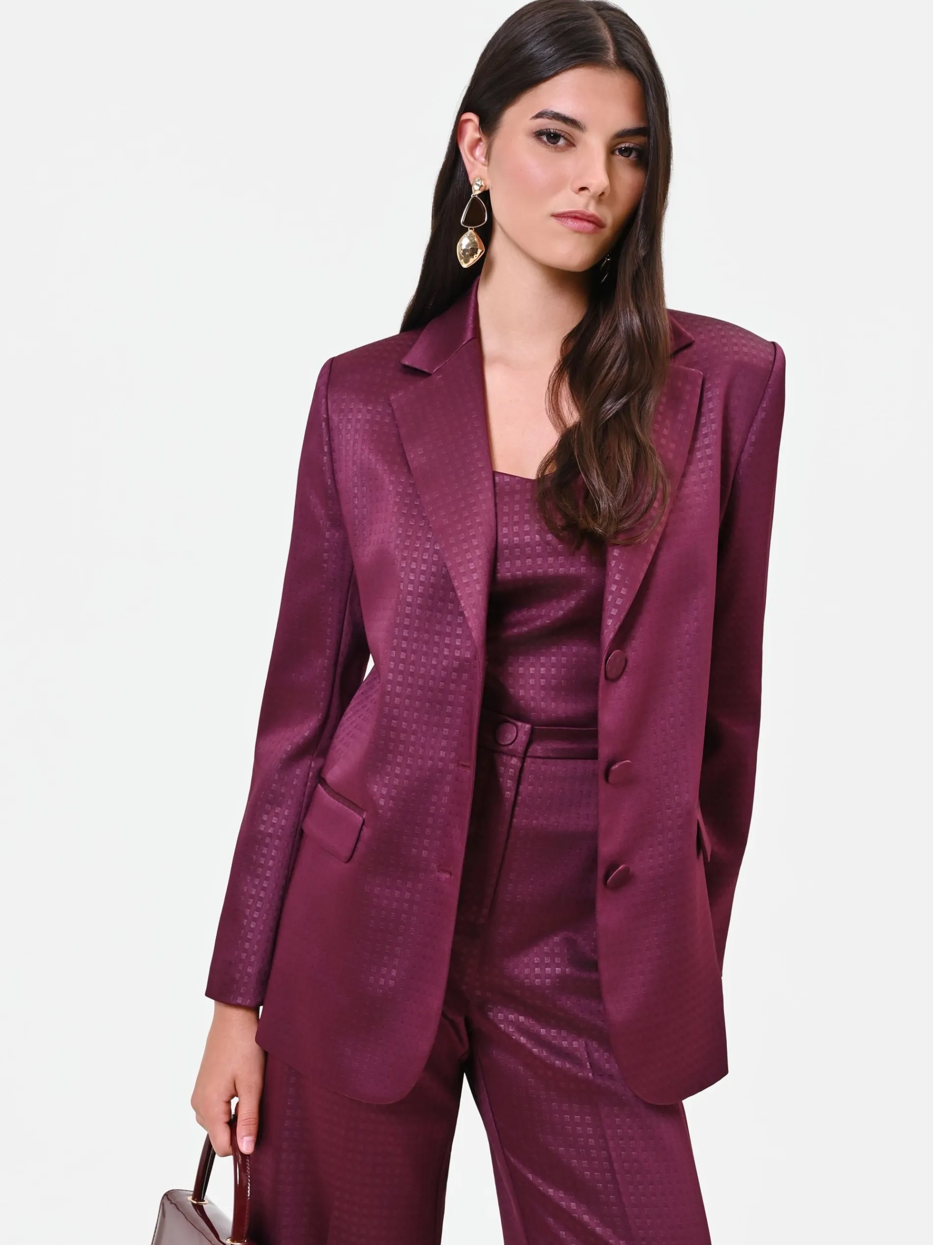 GIACCA MONOPETTO BORDEAUX ROSSO IN RASO JACQUARD