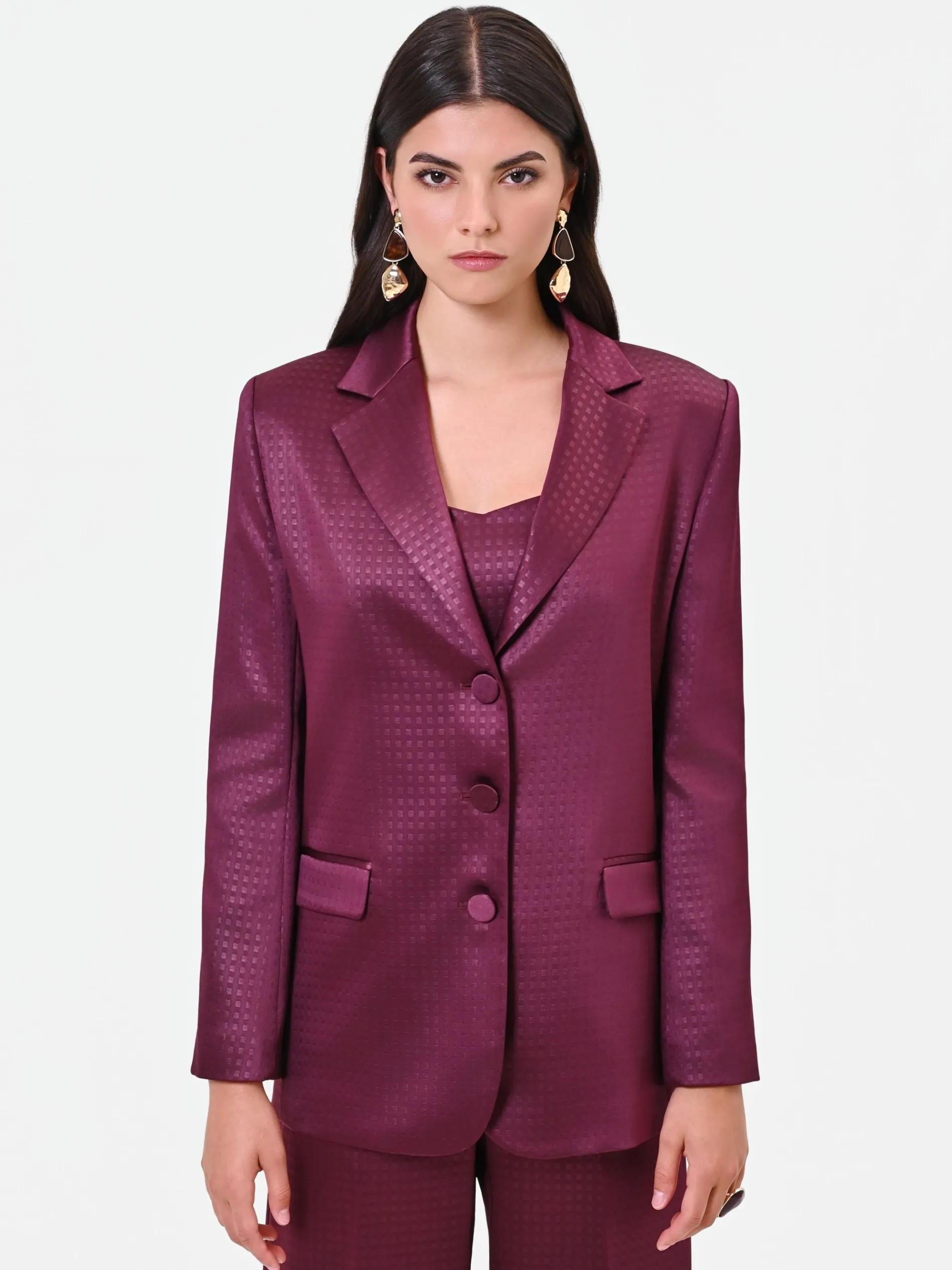 GIACCA MONOPETTO BORDEAUX ROSSO IN RASO JACQUARD