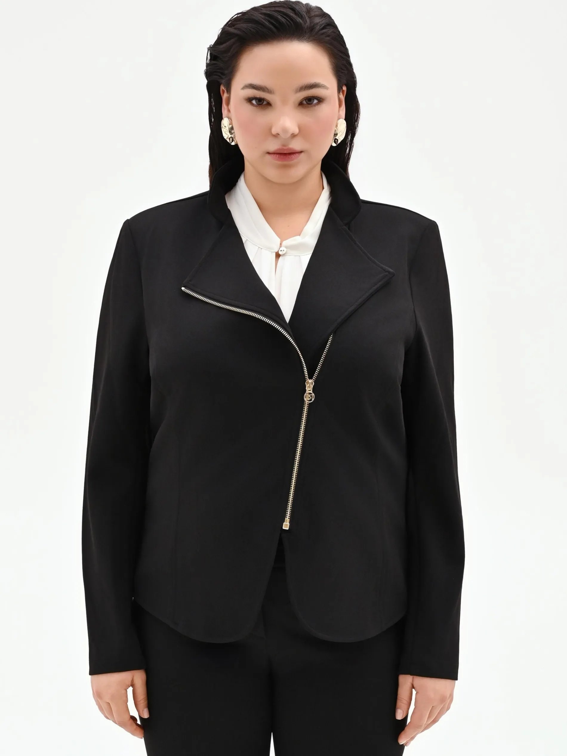 GIACCA NERA CURVY CON ZIP IN SCUBA MANO CREPE