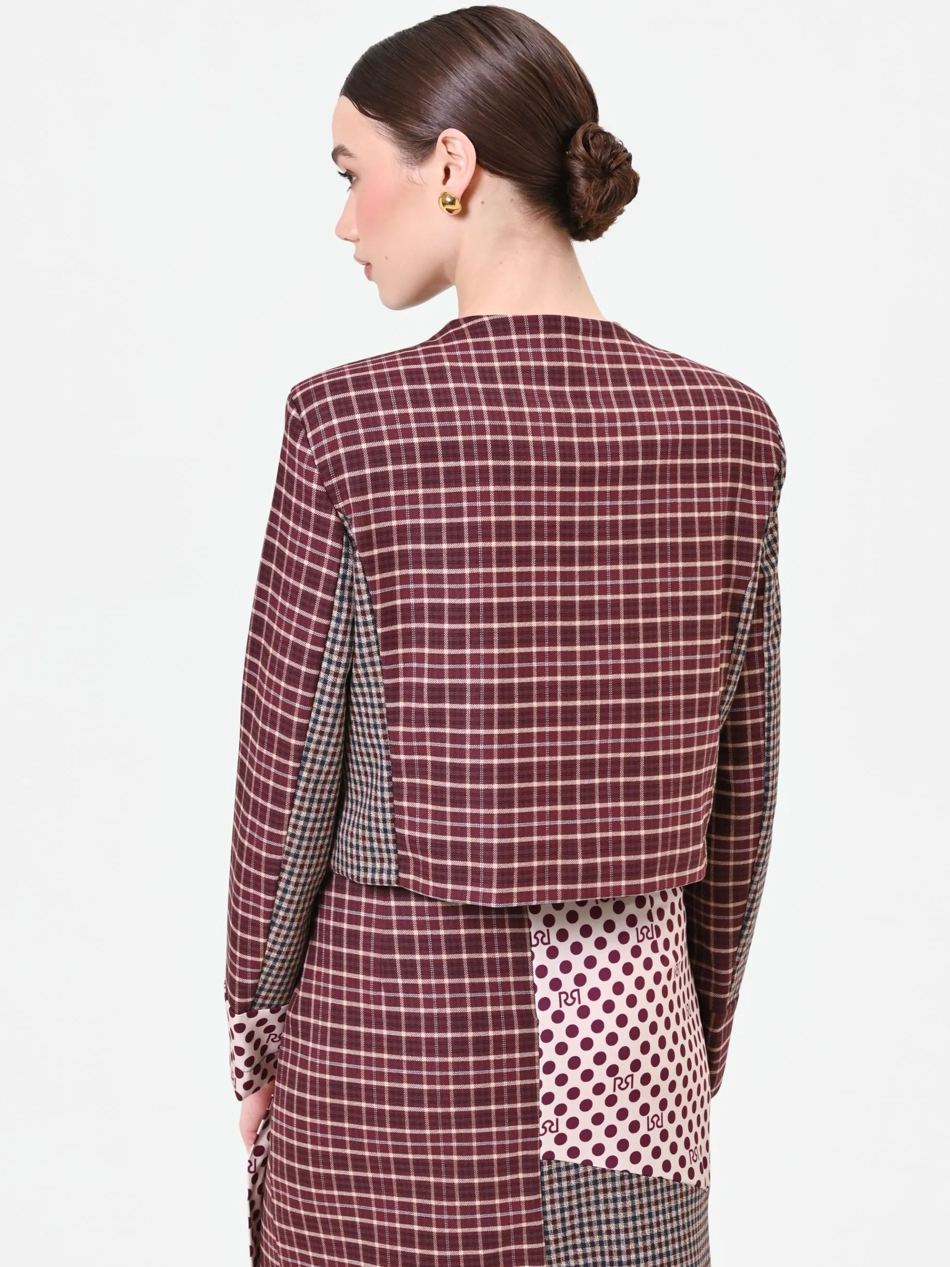 GIACCA ROSSO BORDEAUX CON DESIGN PATCHWORK E FIOCCO