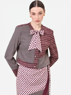 GIACCA ROSSO BORDEAUX CON DESIGN PATCHWORK E FIOCCO