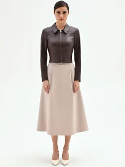 GIACCA SIMILPELLE MARRONE CON COLLETTO