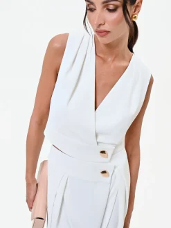 GILET BIANCO CROPPED CON BOTTONE DESIGN