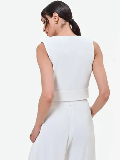 GILET BIANCO CROPPED CON BOTTONE DESIGN