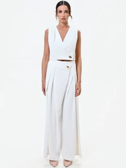 GILET BIANCO CROPPED CON BOTTONE DESIGN