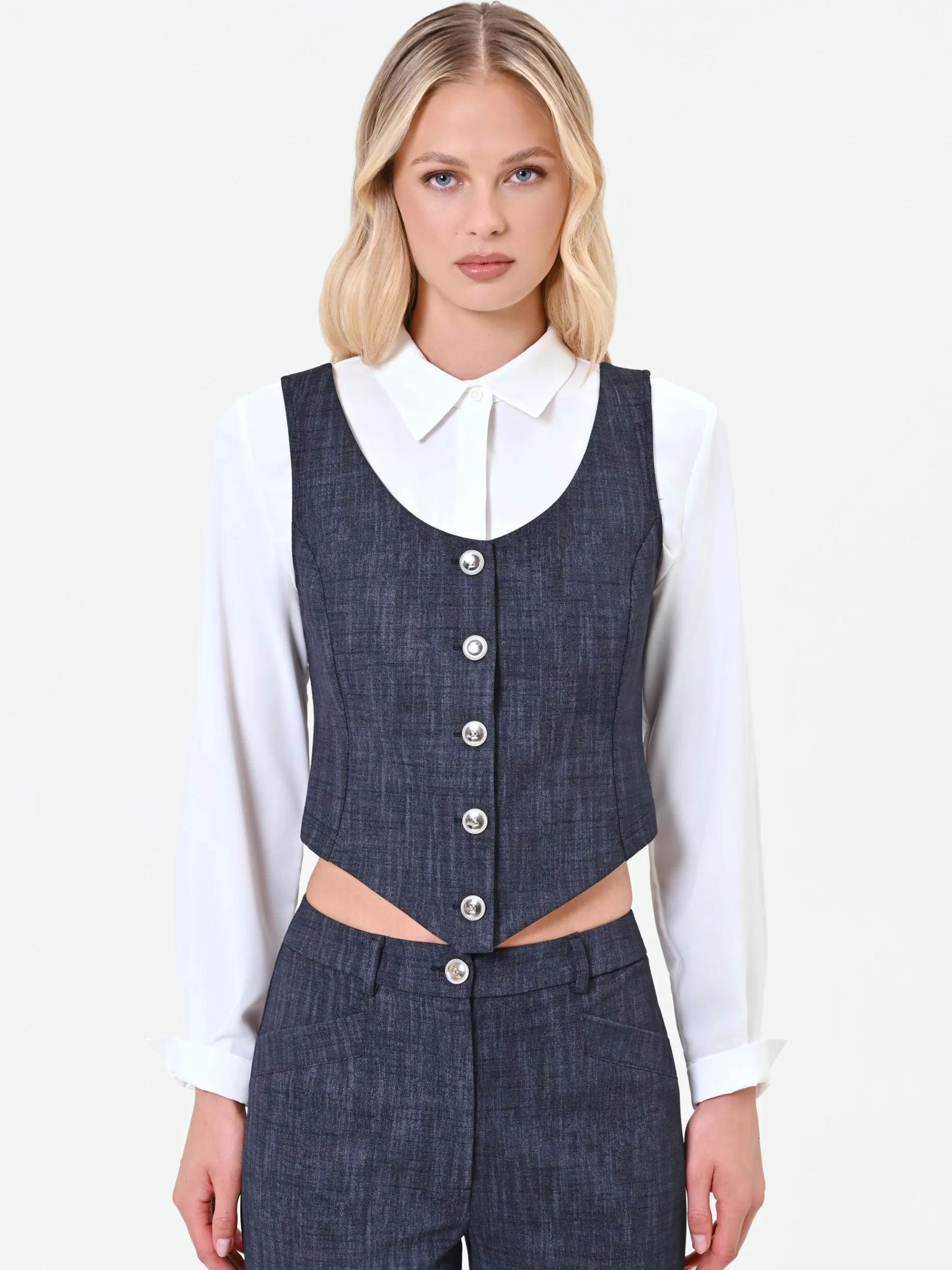 GILET BLU NAVY CON BOTTONI GIOIELLO