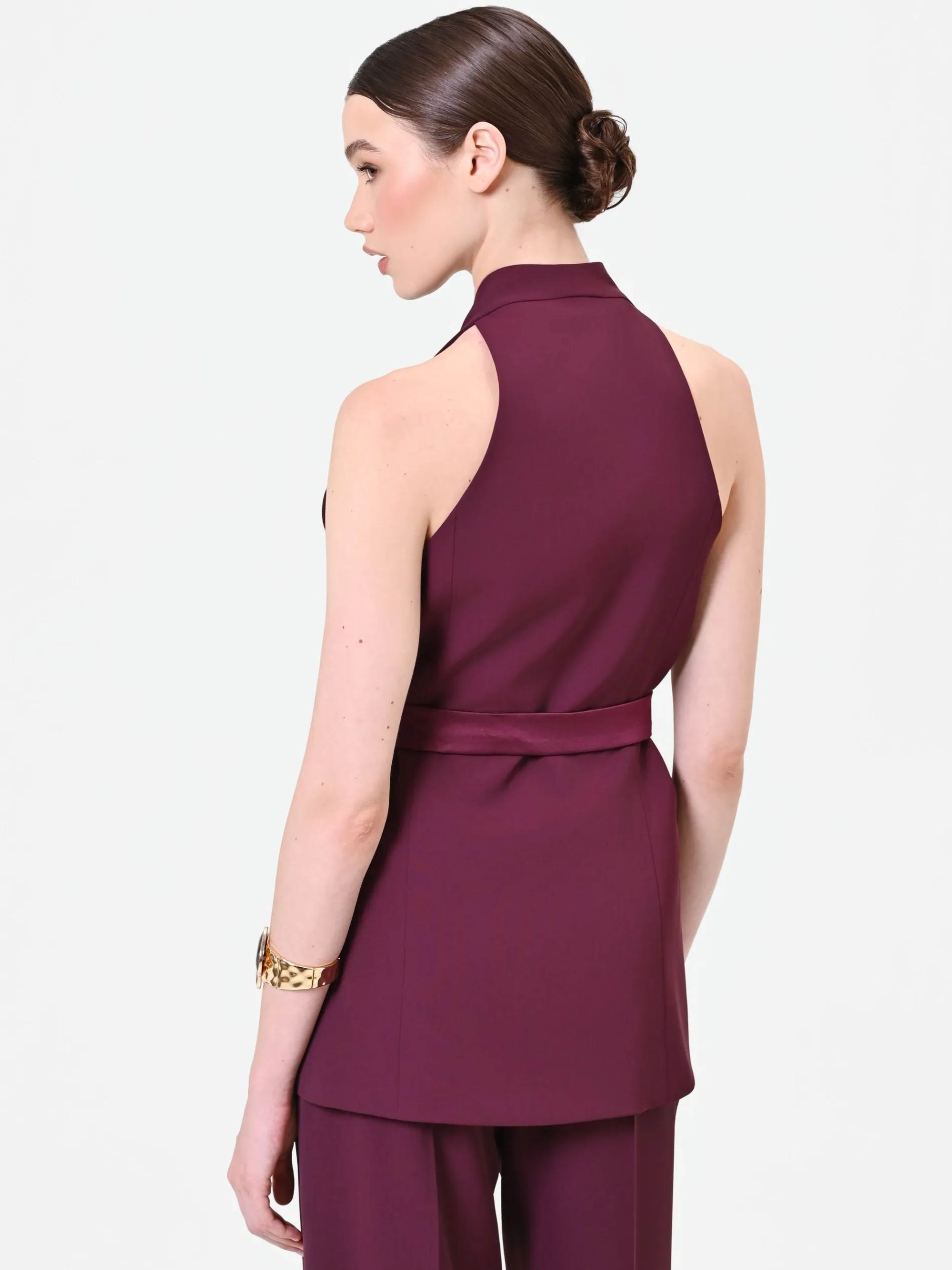 GILET BORDEAUX ROSSO CON CINTURA IN VITA