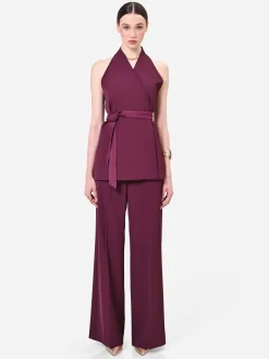 GILET BORDEAUX ROSSO CON CINTURA IN VITA