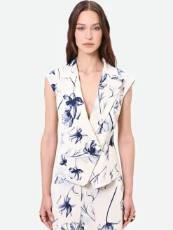 GILET CON STAMPA FLOREALE BLU NAVY