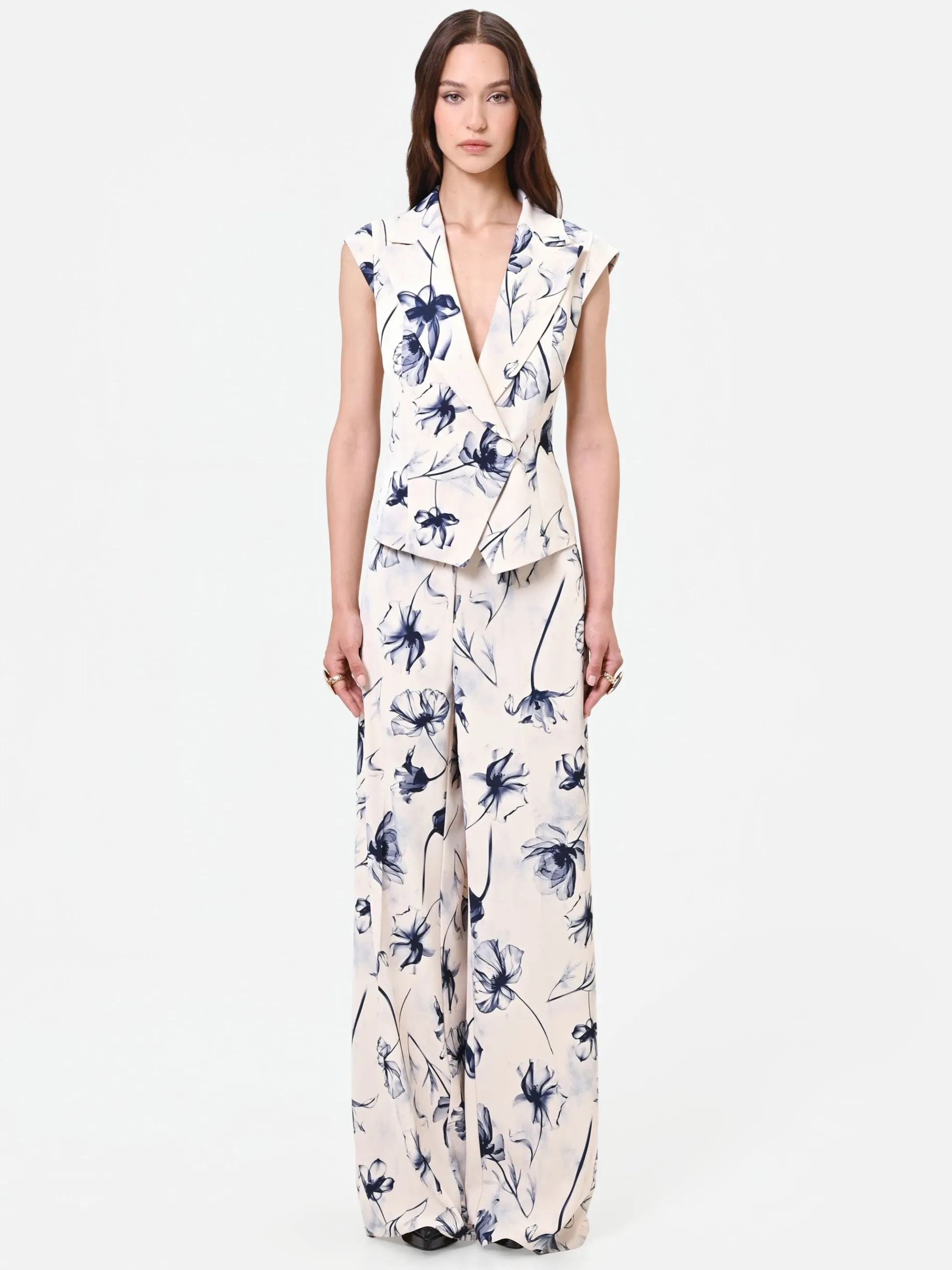 GILET CON STAMPA FLOREALE BLU NAVY