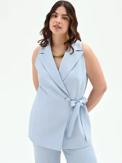 GILET CURVY CIELO AZZURRO CON CHIUSURA A NASTRO