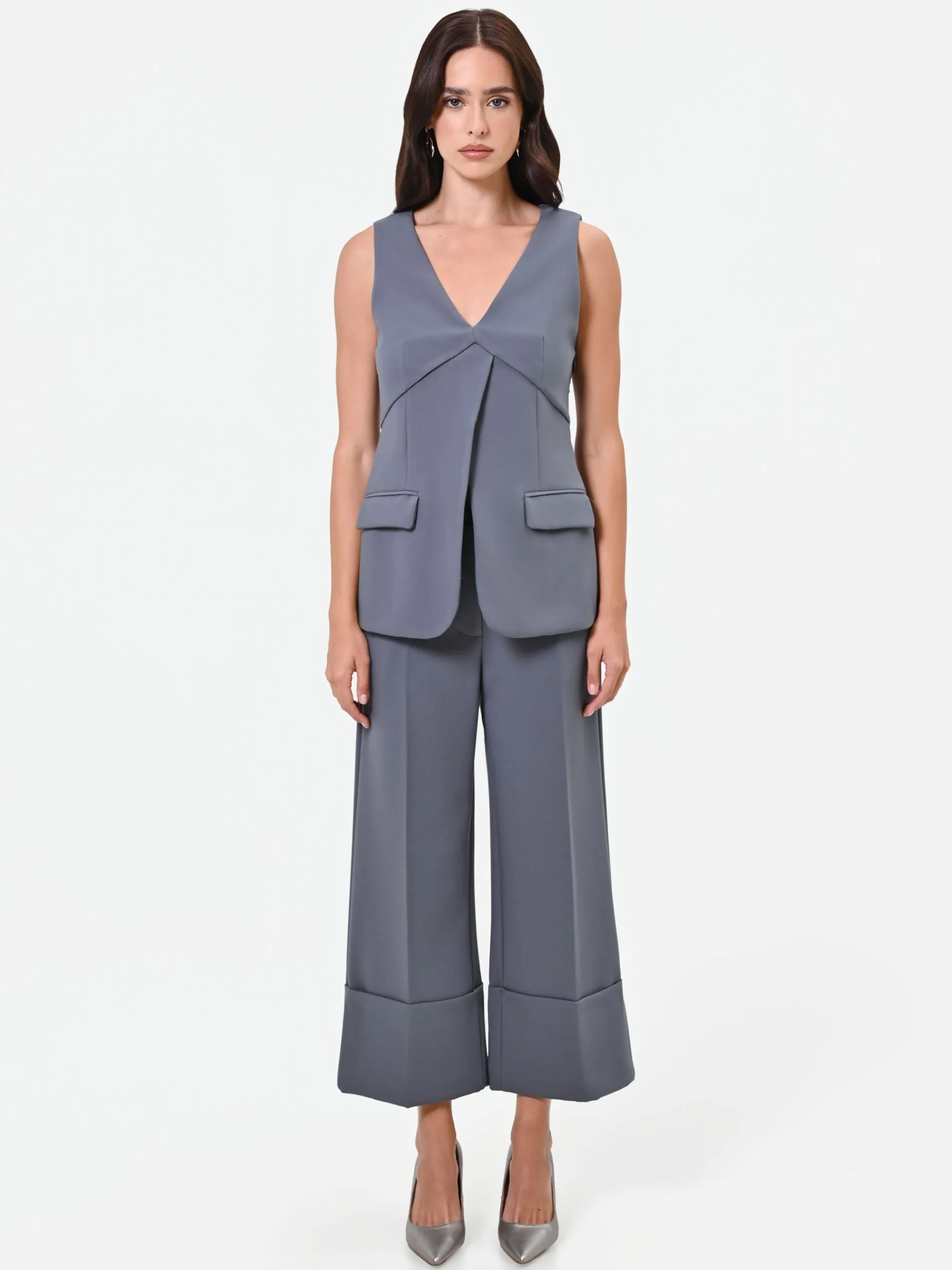 GILET GRIGIO CON PIEGHE INCROCIATE