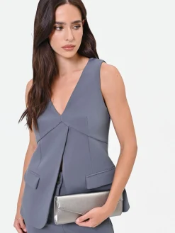 GILET GRIGIO CON PIEGHE INCROCIATE