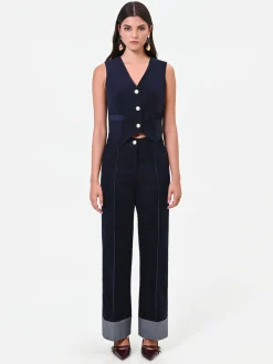 GILET IN VELLUTO BLU NAVY CON BOTTONI