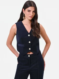 GILET IN VELLUTO BLU NAVY CON BOTTONI