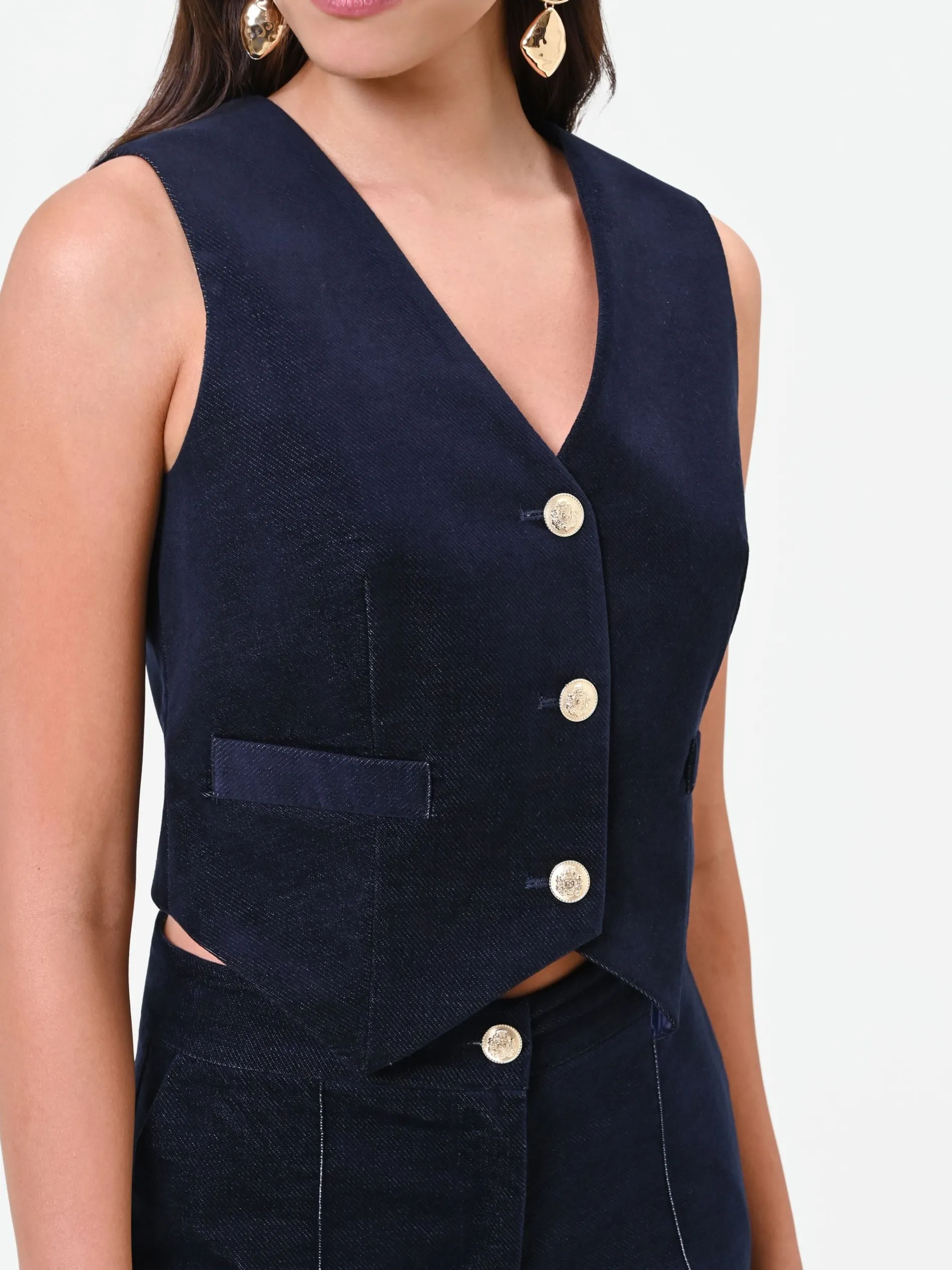 GILET IN VELLUTO BLU NAVY CON BOTTONI
